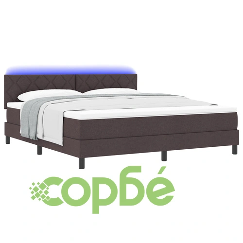 Легло с пружинна рамка, матрак и LED осветление, тъмно кафяво, 180x200 см, полиестерна тъкан ➤ топ цена ➤ sorbe.bg