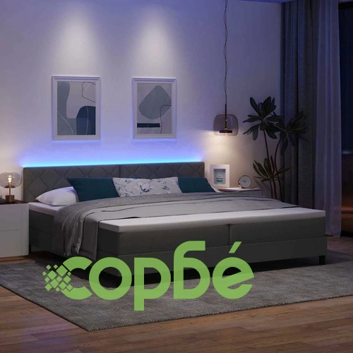 Легло с пружинирана основа и матрак с LED осветление тъмносиво 200x200 см текстил ➤ топ цена ➤ sorbe.bg