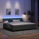 Легло с пружинирана основа и матрак с LED осветление тъмносиво 200x200 см текстил