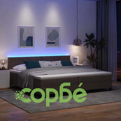 Легло с пружинирана основа и LED осветление тъмно кафяво 200x200 см текстил ➤ топ цена ➤ sorbe.bg