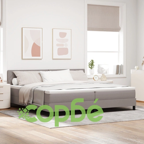 Кутия легло с матрак и LED осветление, таупе, тъкан материал, 200x200 см ➤ топ цена ➤ sorbe.bg