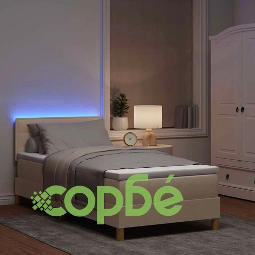 Легло с пружинирана основа и матрак с LED осветление крем 80x200 см текстил ➤ топ цена ➤ sorbe.bg