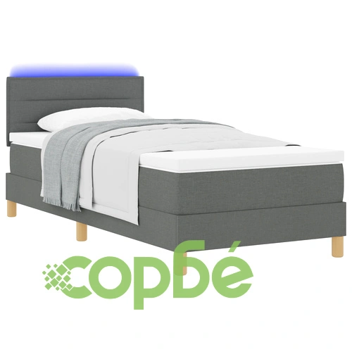 Легло с кутия пружини, матрак и LED осветление - тъмно сиво 90x200 см ➤ топ цена ➤ sorbe.bg