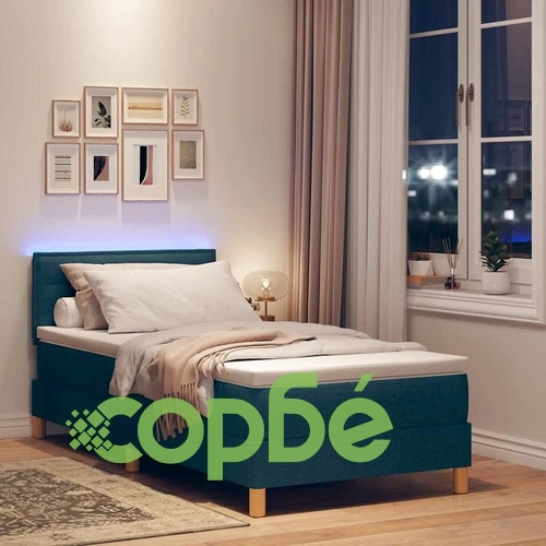 Легло с пружинирана основа и матрак със LED осветление синьо 90x200 см текстил ➤ топ цена ➤ sorbe.bg