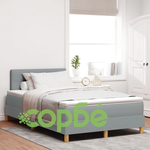 Легло Box Spring с матрак и LED осветление, светлосиньо, 120x200 см, текстилна тапицерия ➤ топ цена ➤ sorbe.bg