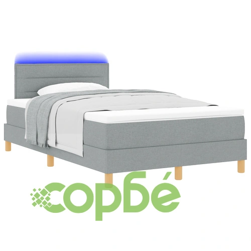 Легло Box Spring с матрак и LED осветление, светлосиньо, 120x200 см, текстилна тапицерия ➤ топ цена ➤ sorbe.bg