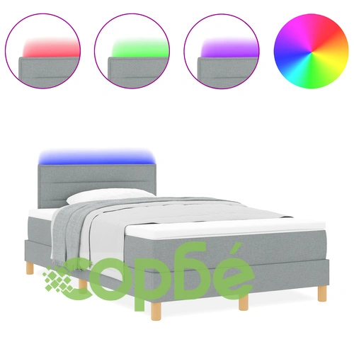Легло Box Spring с матрак и LED осветление, светлосиньо, 120x200 см, текстилна тапицерия ➤ топ цена ➤ sorbe.bg