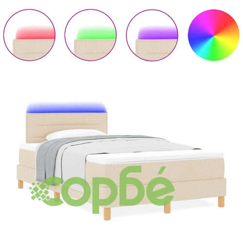Легло с матрак и LED осветление 120x200 см, Кремаво, Тъкан материал ➤ топ цена ➤ sorbe.bg