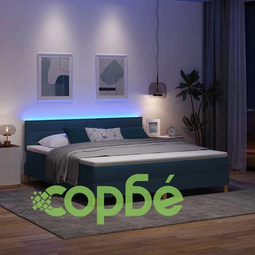 Легло с пружинирана основа и матрак със LED осветление синьо 180x200 см текстил ➤ топ цена ➤ sorbe.bg