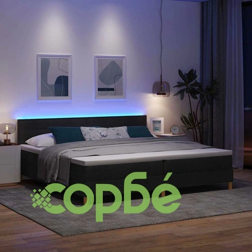 Легло с пружинирана основа и матрак с LED осветление 200x200 см черен текстил ➤ топ цена ➤ sorbe.bg