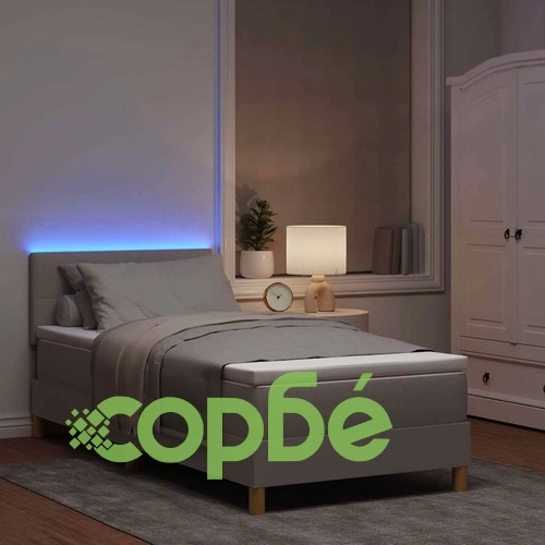 Легло с пружинирана основа и матрак с LED осветление Таупе 80x200 см текстил ➤ топ цена ➤ sorbe.bg