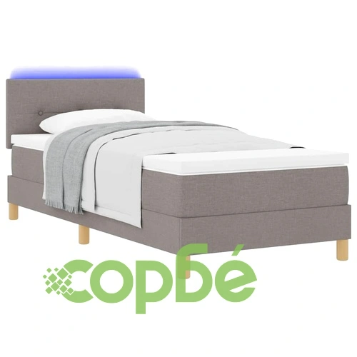 Легло с пружинирана основа и матрак Таупе 90 x 190 cm от текстил с LED осветление ➤ топ цена ➤ sorbe.bg