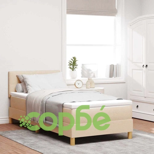 Легло с пружинирана основа и матрак с LED осветление крем 90x190 см текстил ➤ топ цена ➤ sorbe.bg