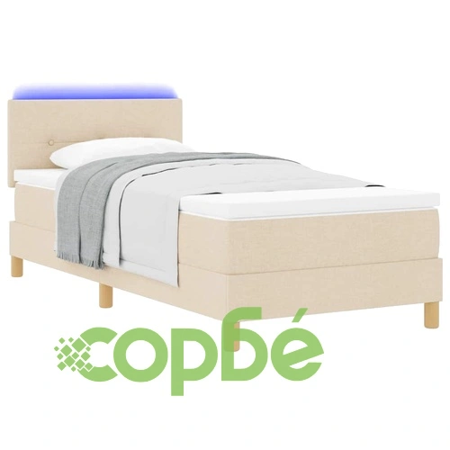 Легло с пружинирана основа и матрак с LED осветление крем 90x190 см текстил ➤ топ цена ➤ sorbe.bg