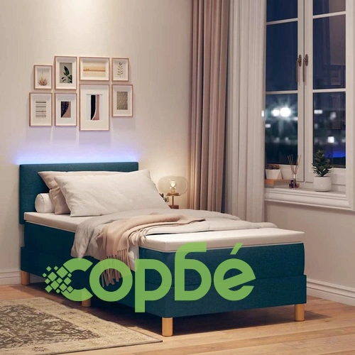 Легло с пружинирана основа и матрак със LED осветление синьо 90x200 см текстил ➤ топ цена ➤ sorbe.bg