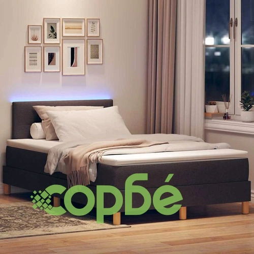 Легло с пружинирана основа и матрак с LED осветление тъмнокафяв 120x190 см текстил ➤ топ цена ➤ sorbe.bg