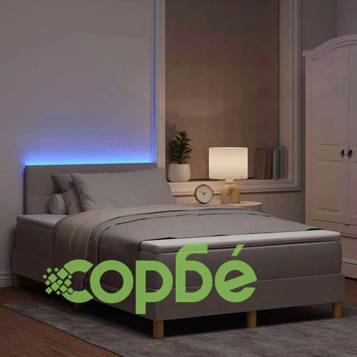 Легло с пружинирана основа и матрак с LED осветление Таупе 120x190 см текстил ➤ топ цена ➤ sorbe.bg