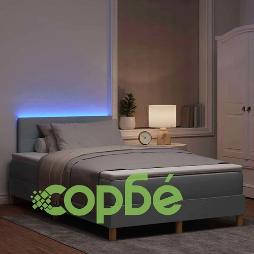 Легло с пружинирана основа и матрак светлосиво 120x200 см текстил с LED осветление ➤ топ цена ➤ sorbe.bg