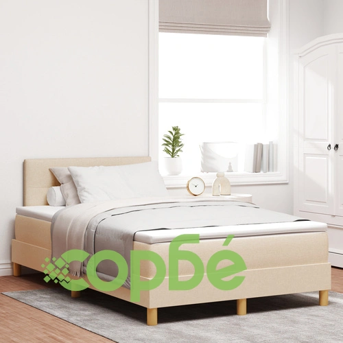 Легло с пружинен матрак и LED осветление 120x200 см, кремава тъкан ➤ топ цена ➤ sorbe.bg