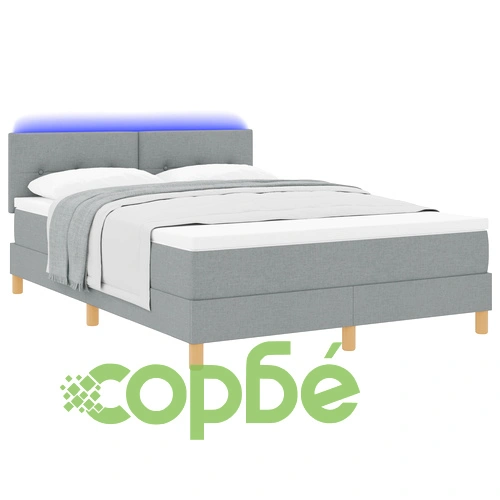 Легло с подматрачна рамка, матрак и LED осветление 140x190 см - светло сив текстуриран плат ➤ топ цена ➤ sorbe.bg