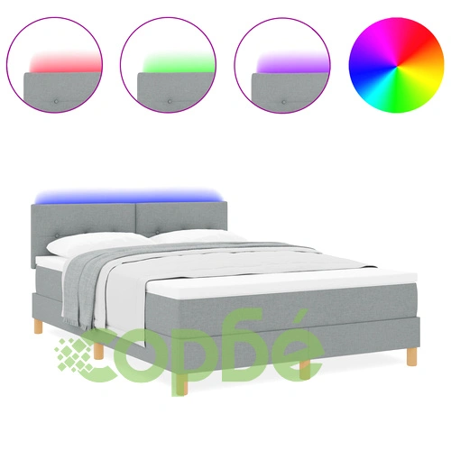 Легло с подматрачна рамка, матрак и LED осветление 140x190 см - светло сив текстуриран плат ➤ топ цена ➤ sorbe.bg