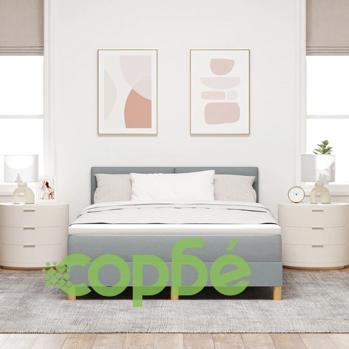 Легло с подматрачна рамка, матрак и LED осветление 140x190 см - светло сив текстуриран плат ➤ топ цена ➤ sorbe.bg