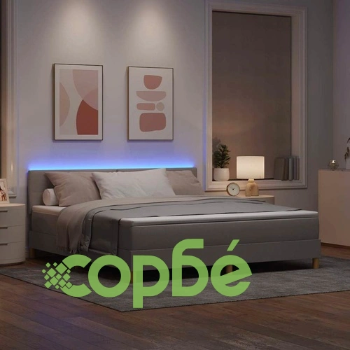 Легло с пружинирана основа и матрак Таупе 180x200 см текстил ➤ топ цена ➤ sorbe.bg