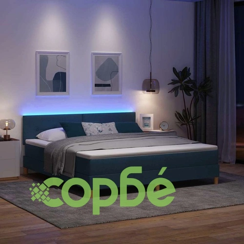 Легло с пружинирана основа и матрак с LED осветление синьо 180x200 см текстил ➤ топ цена ➤ sorbe.bg