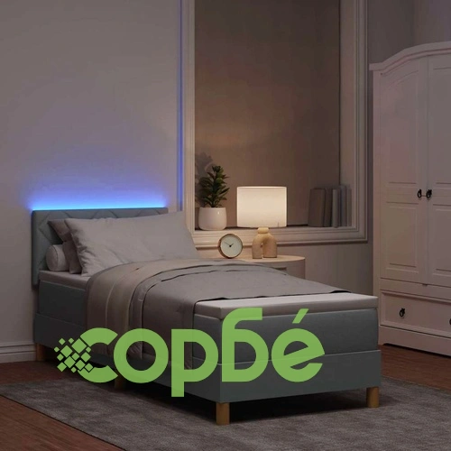 Легло с пружинирана основа и матрак светлосиво 80x200 см текстил с LED осветление ➤ топ цена ➤ sorbe.bg