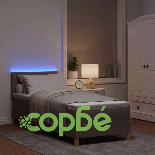 Легло с пружинирана основа и матрак с LED осветление Таупе 80x200 см текстил ➤ топ цена ➤ sorbe.bg