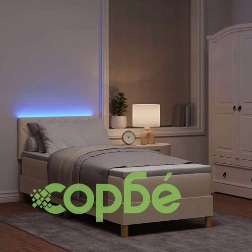 Легло с пружинирана основа и матрак с LED осветление кремаво 80x200 см текстил ➤ топ цена ➤ sorbe.bg