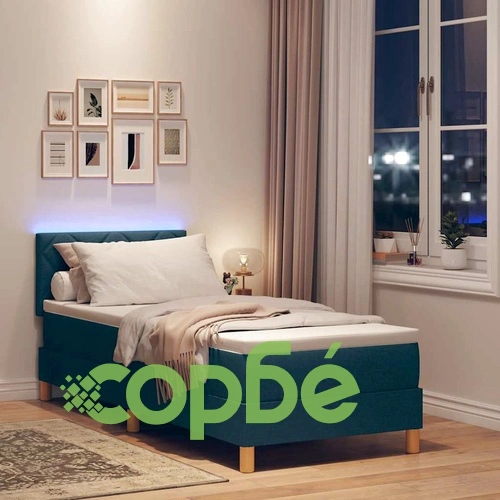 Легло с пружинирана основа и матрак с LED осветление синьо 80x200 см текстил ➤ топ цена ➤ sorbe.bg