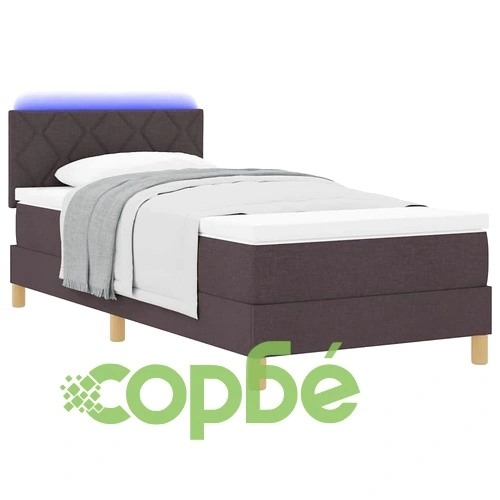 Легло с пружинирана основа и матрак тъмнокафяв 90x190 см текстил с LED осветление ➤ топ цена ➤ sorbe.bg