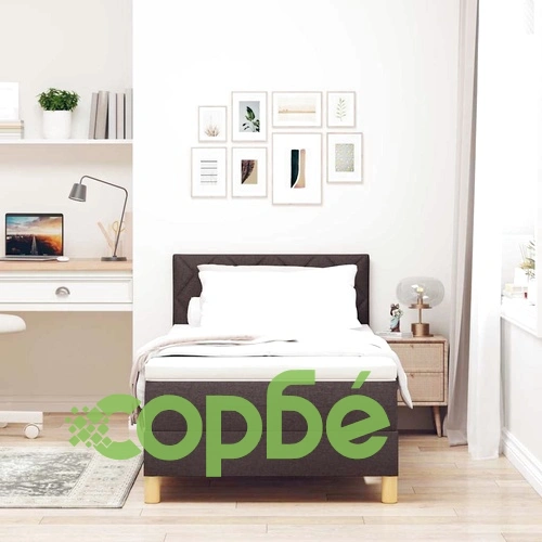 Легло с пружинирана основа и матрак тъмнокафяв 90x190 см текстил с LED осветление ➤ топ цена ➤ sorbe.bg