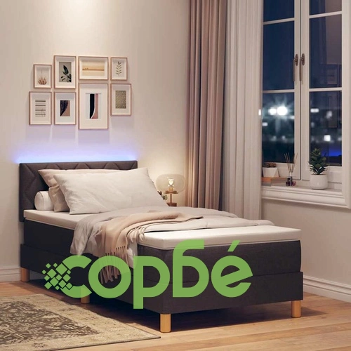 Легло с пружинирана основа и матрак тъмнокафяв 90x190 см текстил с LED осветление ➤ топ цена ➤ sorbe.bg