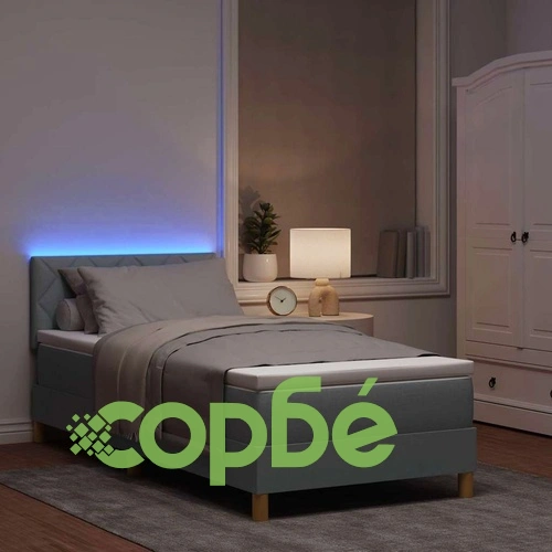 Легло с пружинирана основа и LED осветление светлосиво 90x200 см текстил ➤ топ цена ➤ sorbe.bg