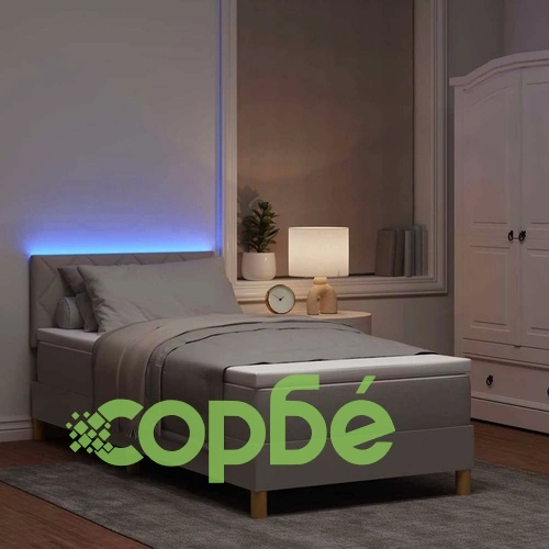 Легло с пружинирана основа и матрак с LED осветление Таупе 100x200 см текстил ➤ топ цена ➤ sorbe.bg