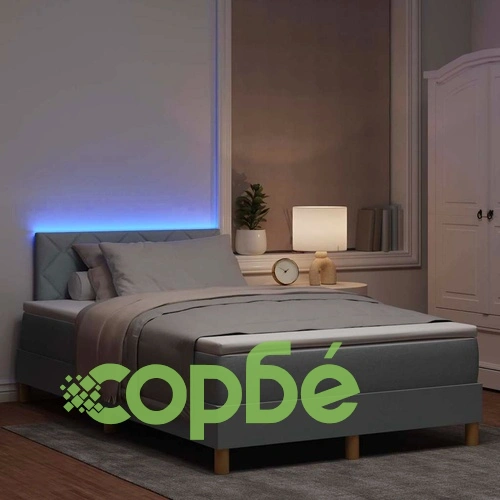 Легло с пружинна основа и LED осветление светлосиво 120x200 см текстил ➤ топ цена ➤ sorbe.bg