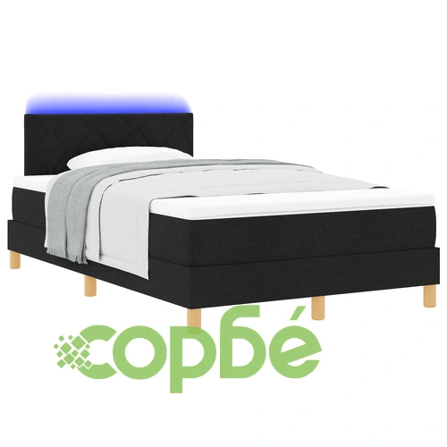 Box Spring Легло с Матрак и LED Осветление 120x200 см Черно Тъкан Полиестер ➤ топ цена ➤ sorbe.bg