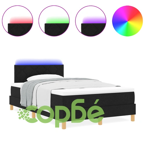 Box Spring Легло с Матрак и LED Осветление 120x200 см Черно Тъкан Полиестер ➤ топ цена ➤ sorbe.bg