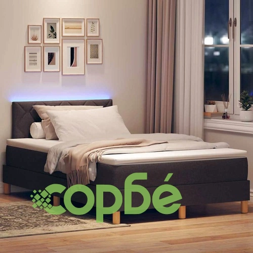 Легло с пружинирана основа и LED осветление тъмнокафяво 120x200 см текстил ➤ топ цена ➤ sorbe.bg