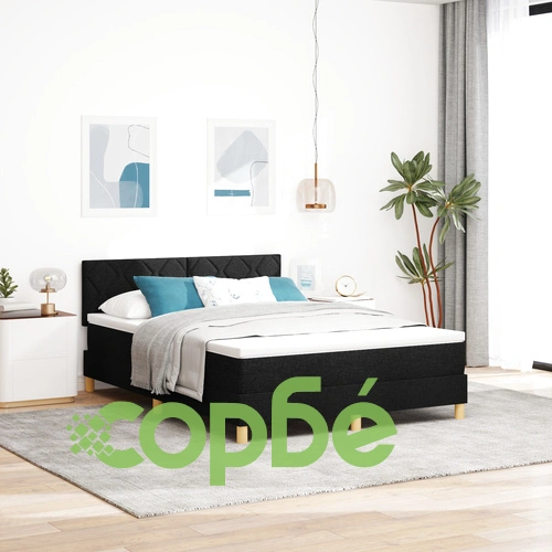 Боксспринг легло с матрак и LED осветление 140x200 см черно тъкан ➤ топ цена ➤ sorbe.bg