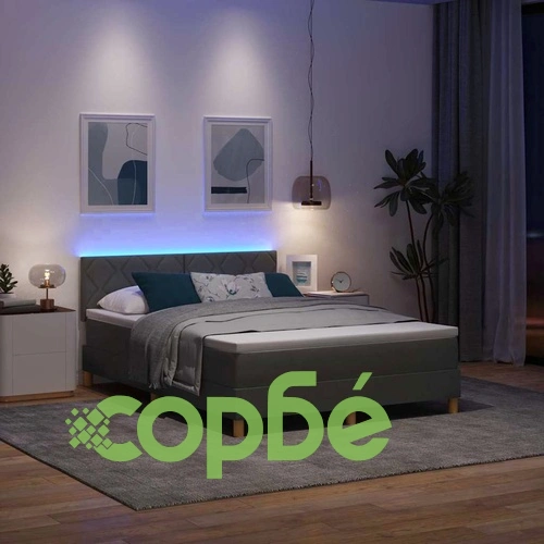 Легло с пружинирана основа и LED осветление тъмносив 160x200 см текстил ➤ топ цена ➤ sorbe.bg