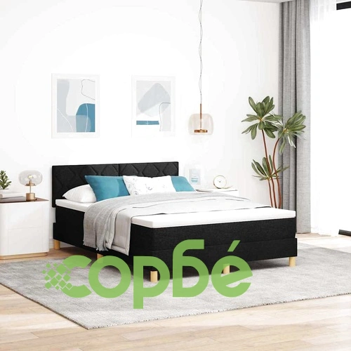 Легло с пружинирана основа и матрак с LED осветление черно 160x200 см текстил ➤ топ цена ➤ sorbe.bg