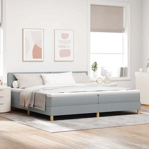 Легло с пружинирана основа и LED осветление светлосиво 200x200 см текстил