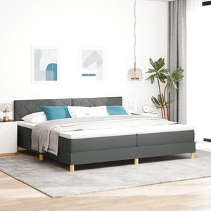 Легло с пружина с матрак и LED осветление, тъмносиво, 200x200 см, полиестерен плат