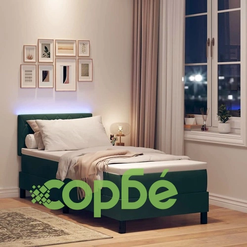 Легло с пружинирана основа и матрак с LED осветление тъмнозелено кадифе 80x200 см ➤ топ цена ➤ sorbe.bg