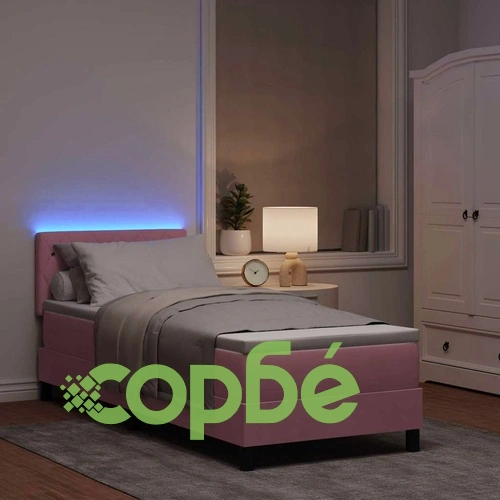 Легло с пружинирана основа и матрак с LED осветление 80x200 см розово кадифе ➤ топ цена ➤ sorbe.bg