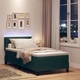 Легло с пружинирана основа и матрак с LED осветление Тъмнозелено 90x200 см Кадифе