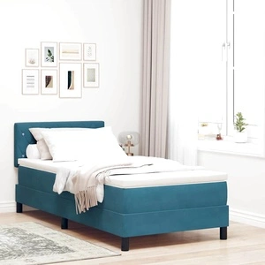 Легло с пружинирана основа и матрак тъмносиньо 100x200 см кадифе с LED осветление